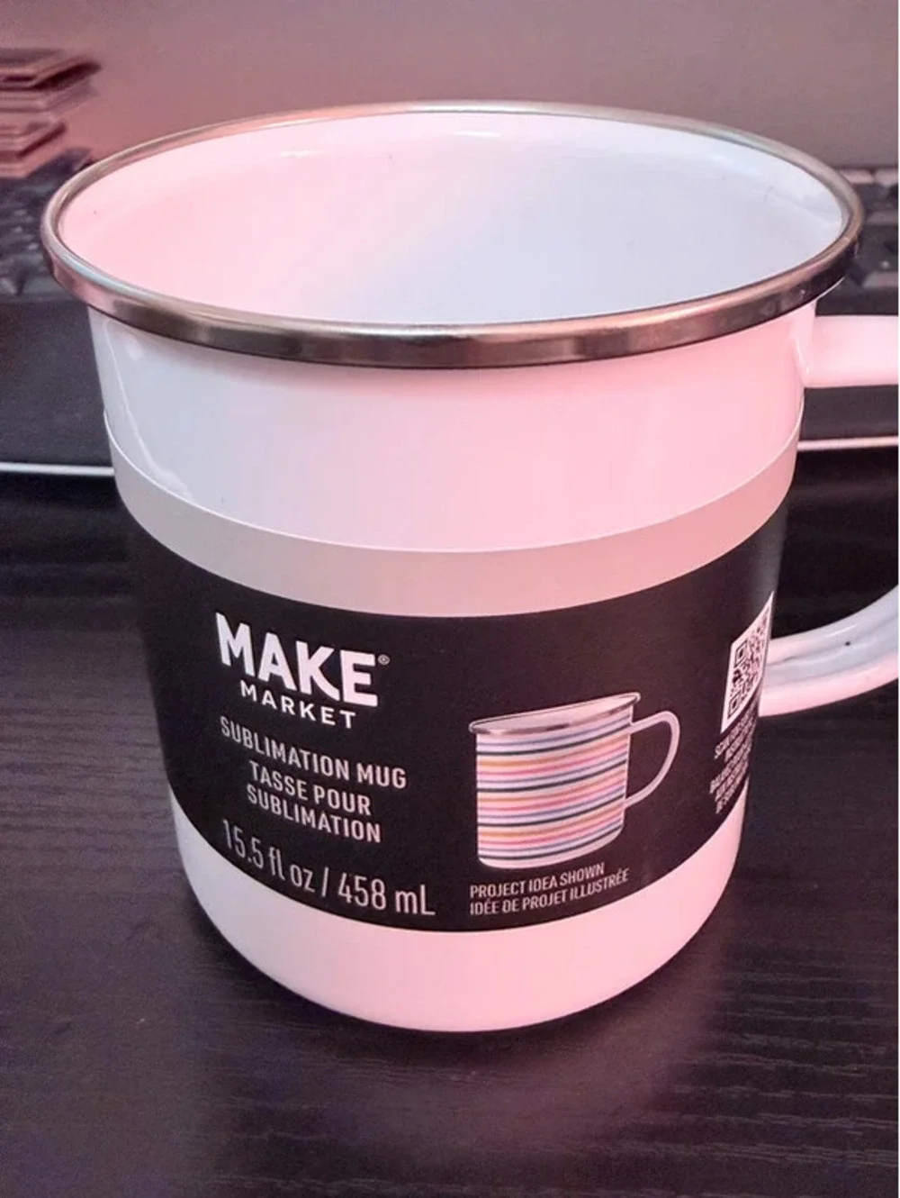Make Market 15.5 oz White Sublimation Camp Mug with Stainless Steel Rim - New
